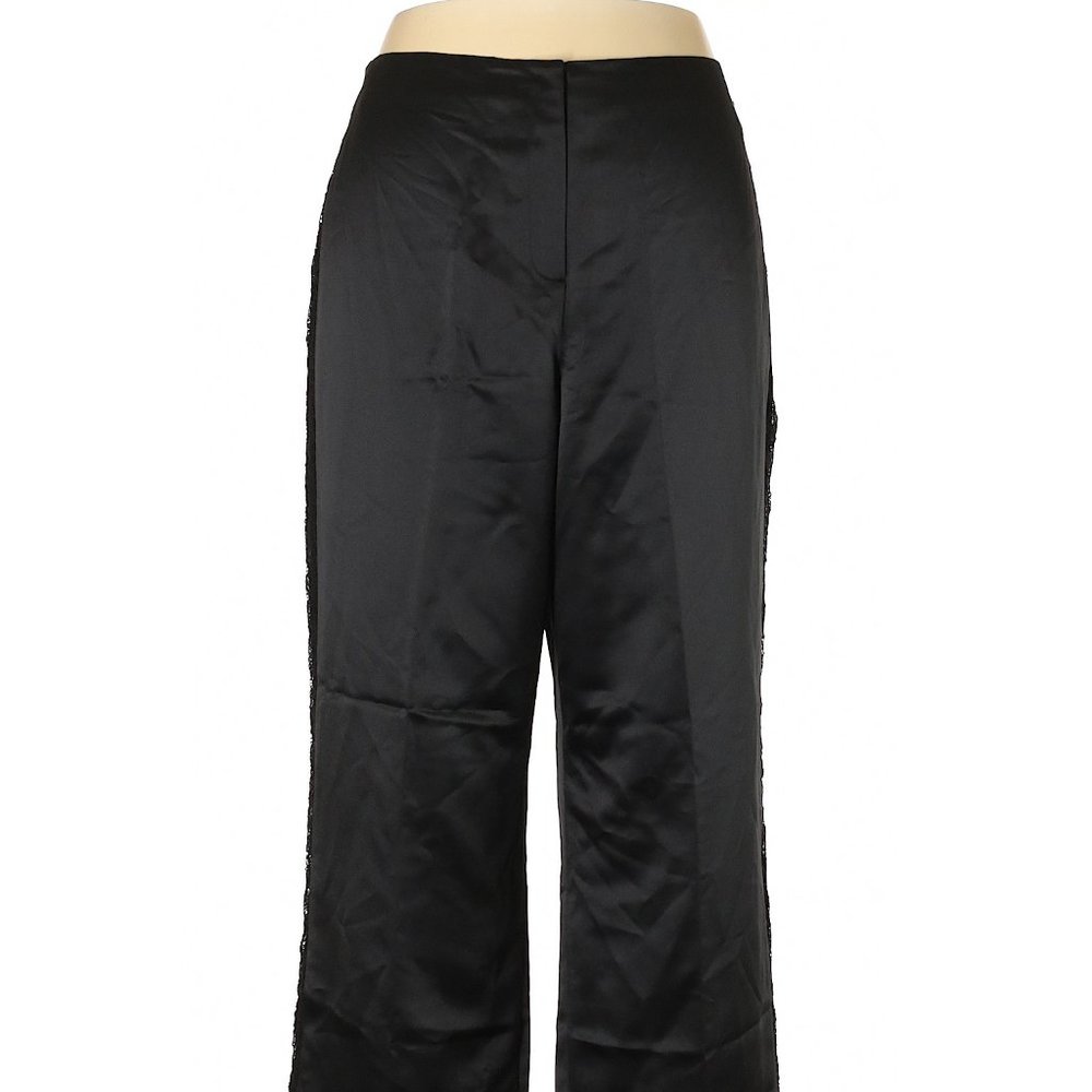 Bloomingdale's Black Satin Wide-Leg Tuxedo Style Trousers